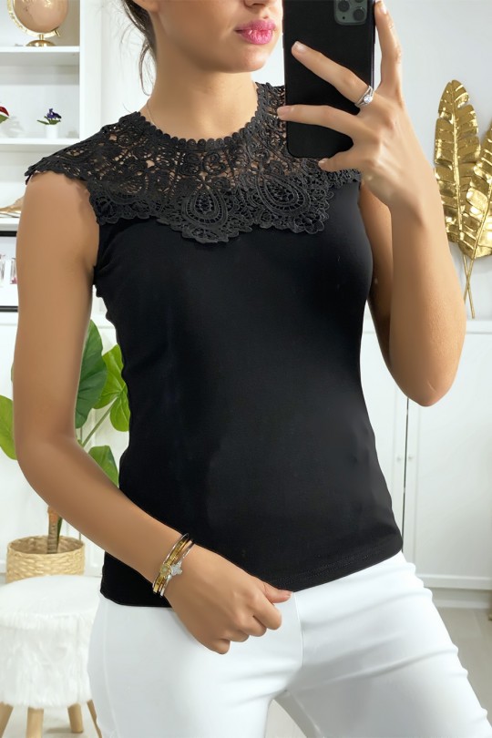 Black sleeveless top with embroidery on the bust - 2
