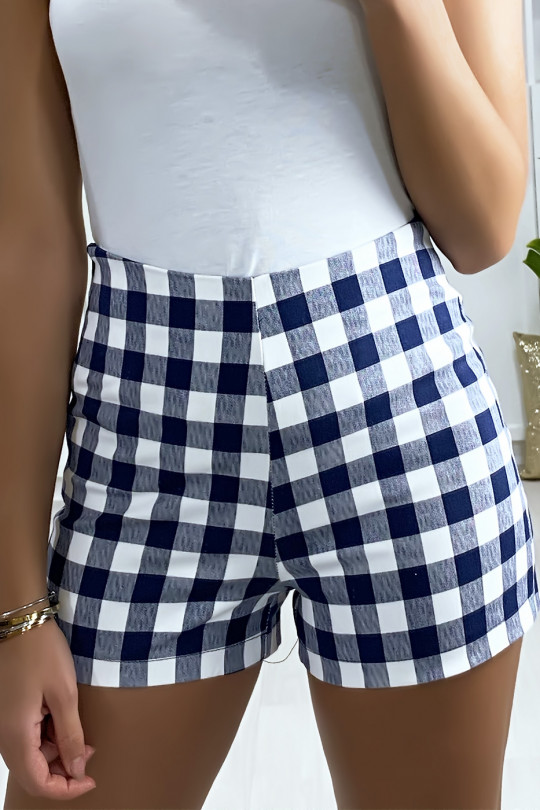 High waist blue check shorts with side closure - 1