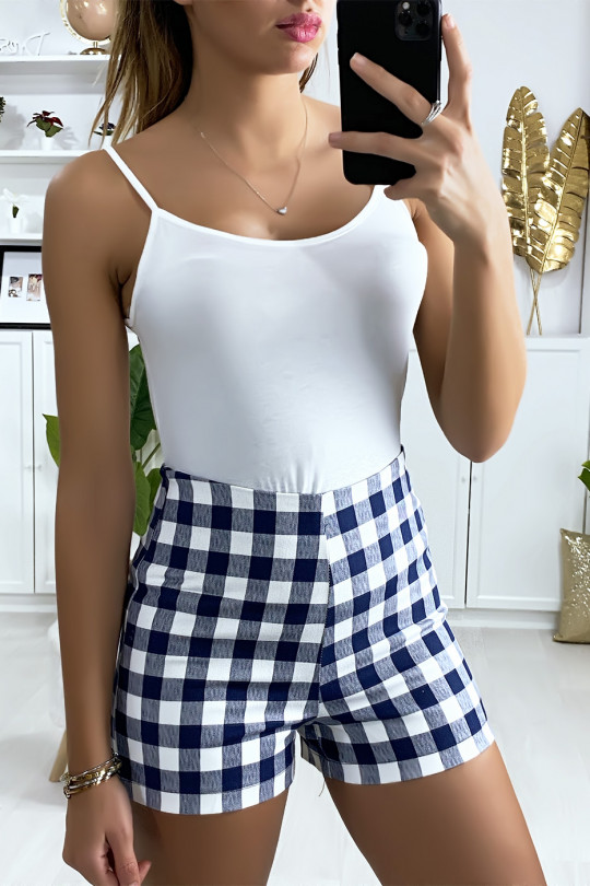 High waist blue check shorts with side closure - 2