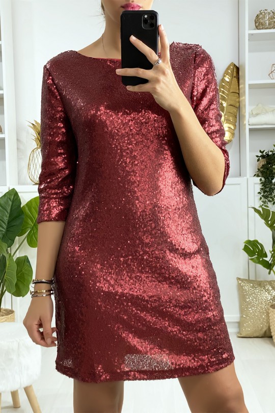 Lined red sequined dress with open back - 2