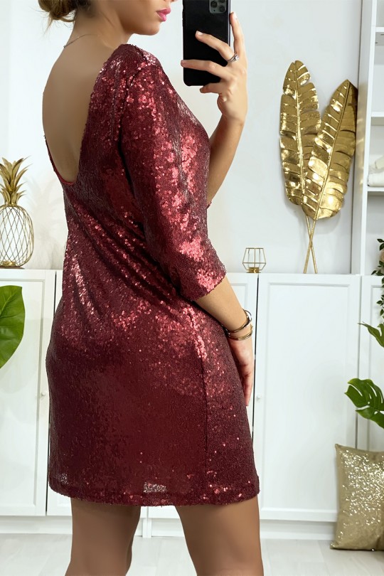 Lined red sequined dress with open back - 5