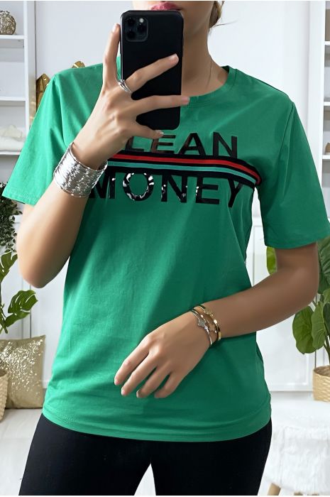 Groen T-shirt met GLEAN MONEY-tekst - 1