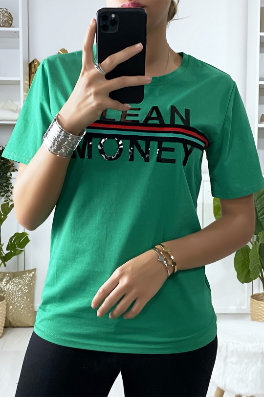 Groen T-shirt met GLEAN MONEY-tekst - 1