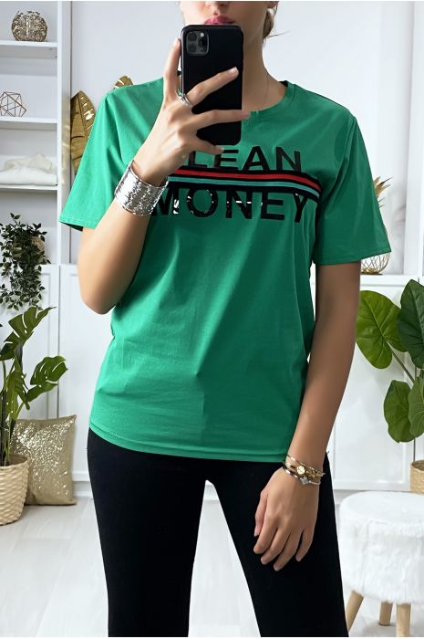 T-shirt vert avec écriture GLEAN MONEY - 3