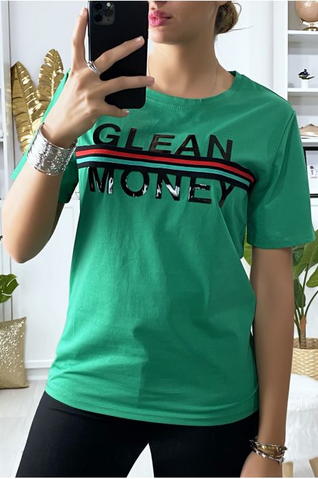 T-shirt vert avec écriture GLEAN MONEY - 2