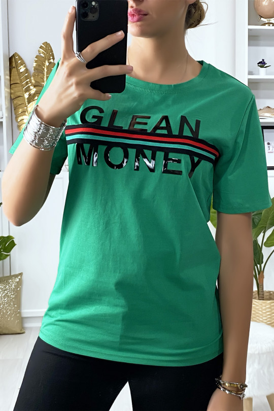 Groen T-shirt met GLEAN MONEY-tekst - 2