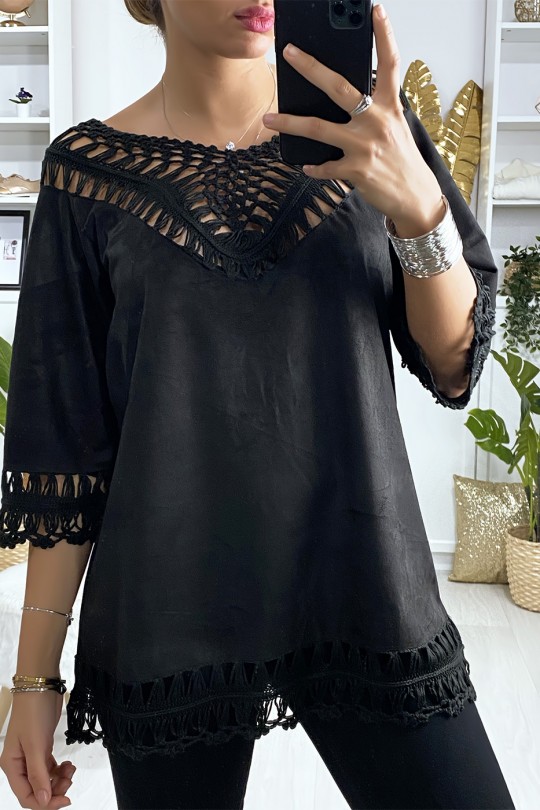 Black suede tunic with embroidery - 1