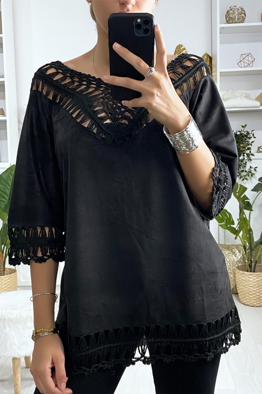 Black suede tunic with embroidery - 3