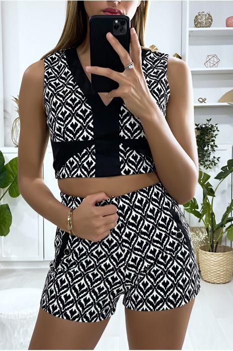 Ensemble short et top en noir et blanc - 2