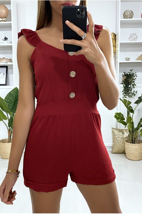 Combinaison bordeaux avec boutons et volants aux bretelles - 3