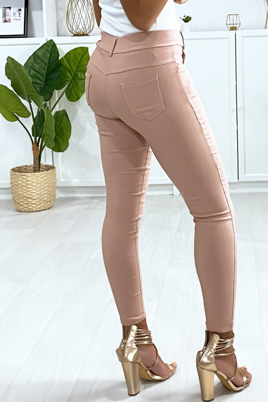 Pantalon slim rose en strech avec poches avant et arrière. Mode femme - 4
