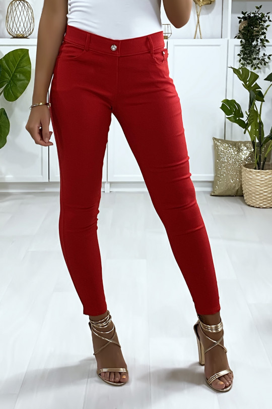 Pantalon slim rouge, basic avec poche avant et arrière