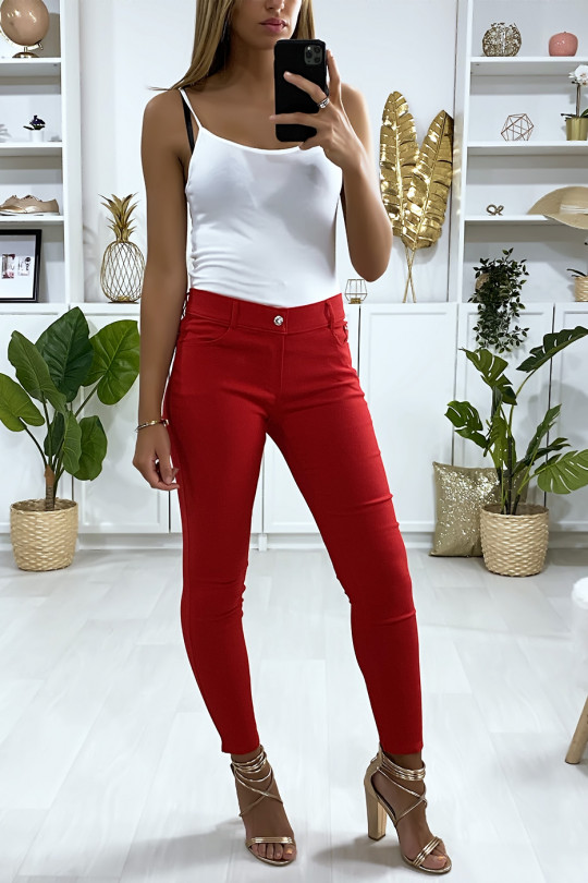 Pantalon slim rouge, basic avec poche avant et arrière