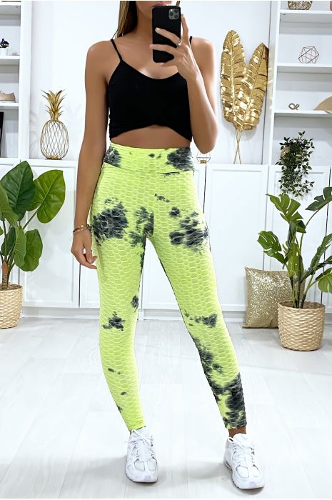 Legging Push Up motif Tie&die jaune très fashion - 1