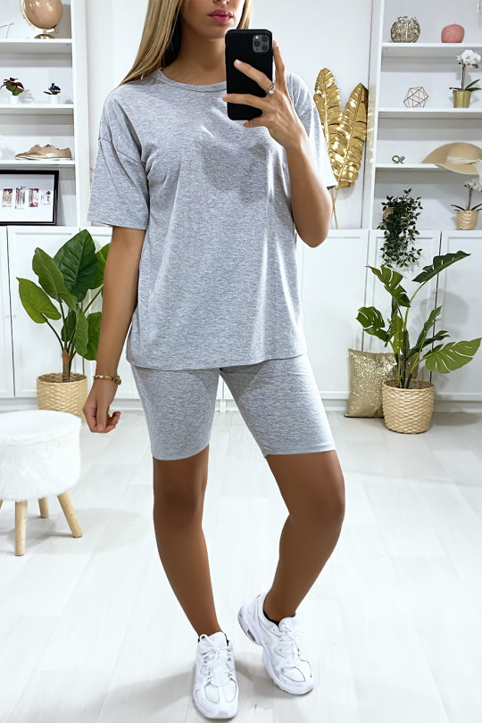 Very fashionable gray oversized shorts and t-shirt set - 1