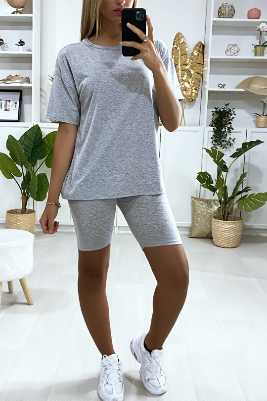 Very fashionable gray oversized shorts and t-shirt set - 2