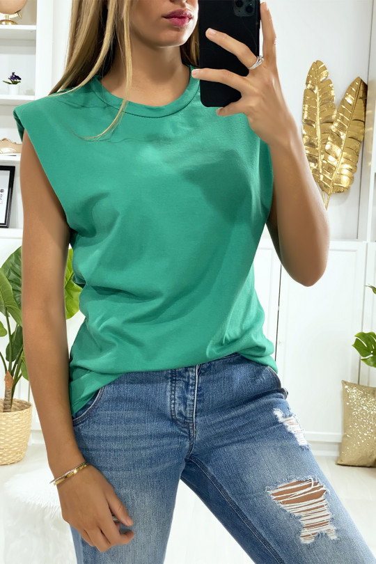 Green oversized sleeveless t-shirt with padded shoulders - 3