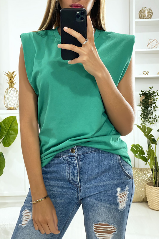 Green oversized sleeveless t-shirt with padded shoulders - 2
