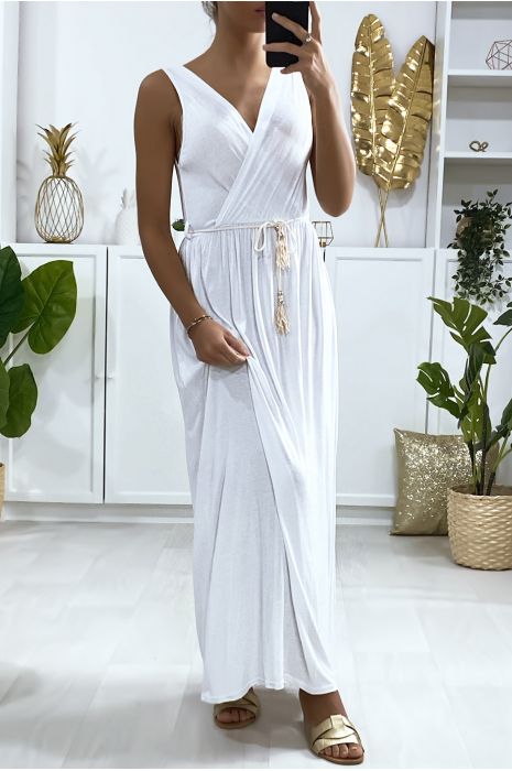 Longue robe croisé en blanche avec ceinture en cordon - 2
