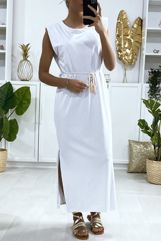 Witte mouwloze oversized jurk met gewatteerde schouders - 3