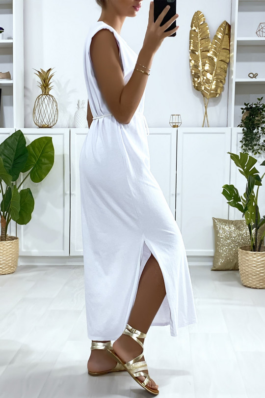 White sleeveless oversized dress with padded shoulders - 4