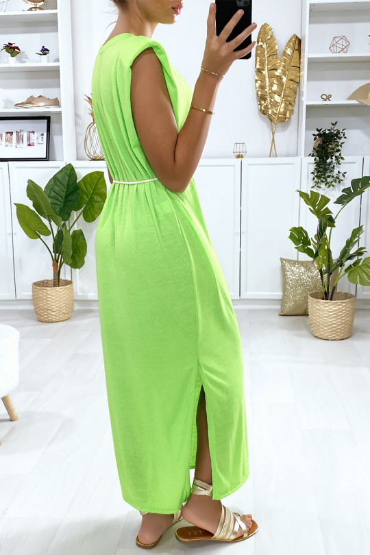Neon green over size sleeveless dress with padded shoulders - 4