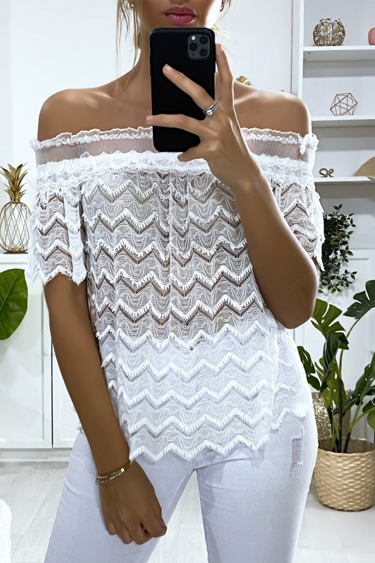 White lace blouse with boat neck - 2
