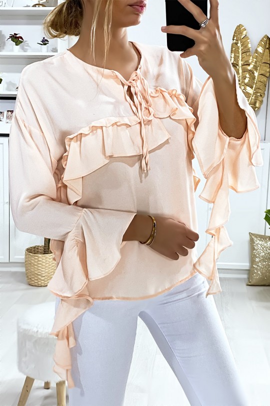 Pink blouse with flounce - 5