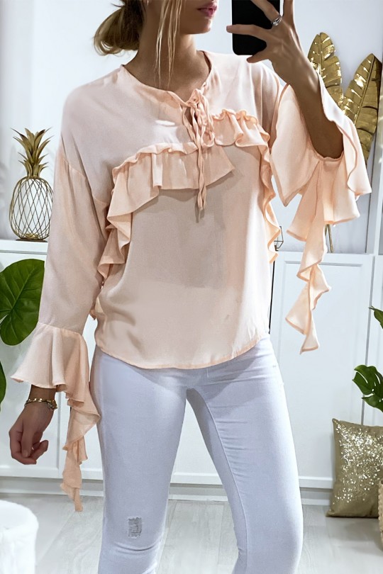 Pink blouse with flounce - 3