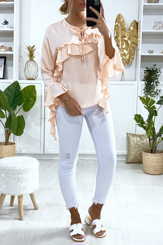 Pink blouse with flounce - 1