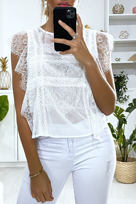 White lace blouse with ruffle - 1