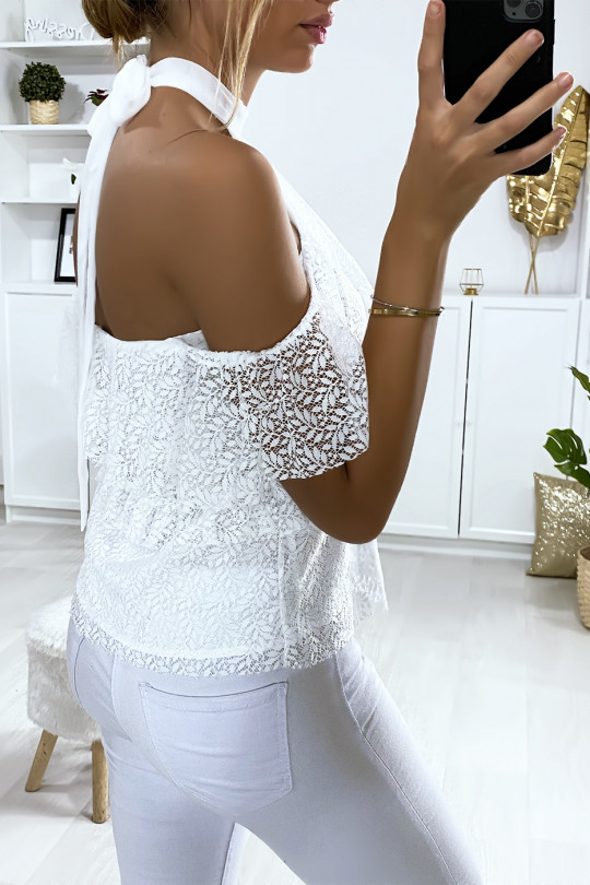 White lace top with off the shoulders and ruffles - 4