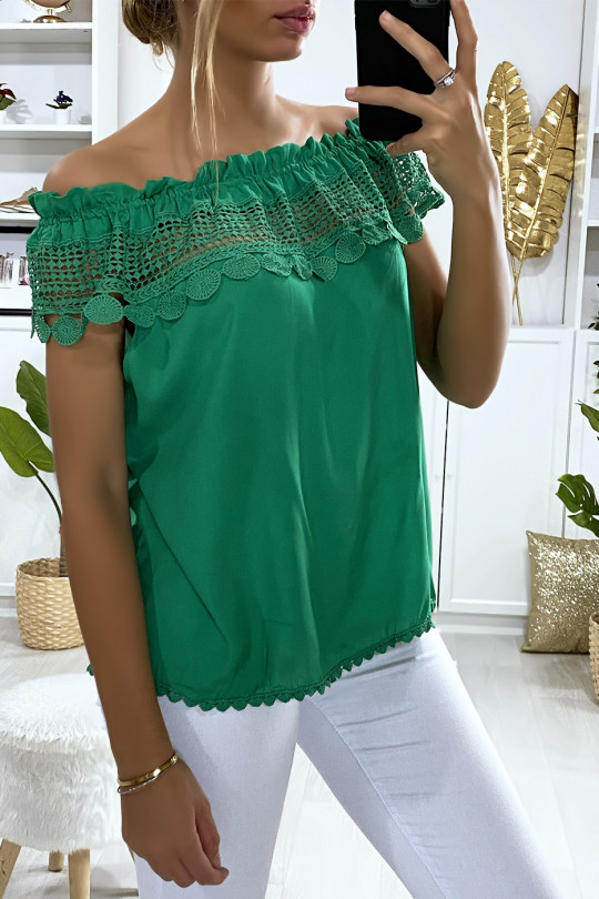 Green lace boat neck top - 4