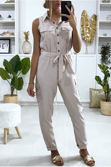 CoBCinaison beige boutonné avec poche saharienne - 3