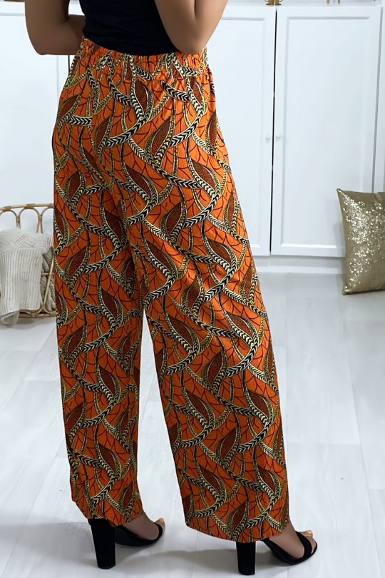 Pantalon palazzo en orange motif feuille - 4