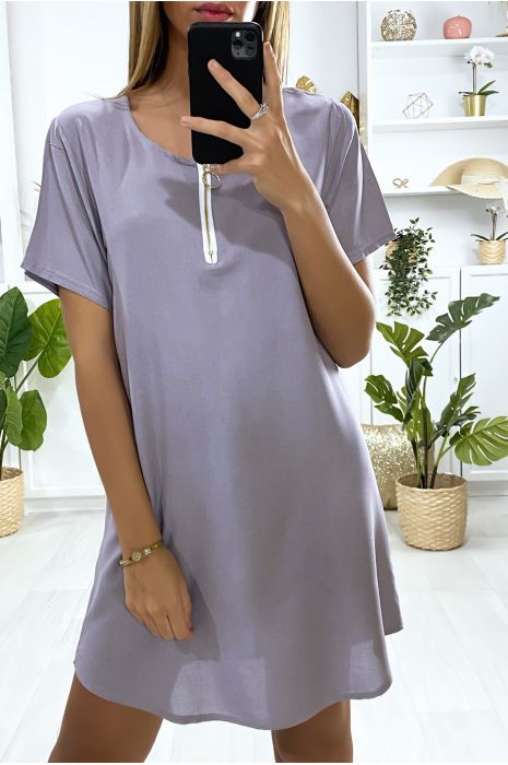 Robe tunique grise avec zip au col - 4