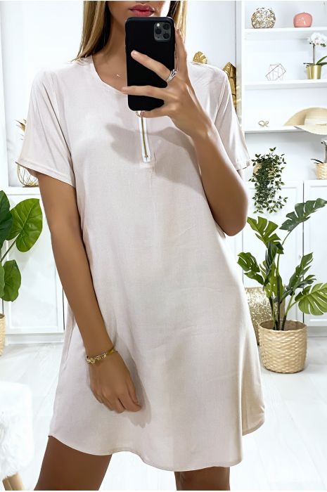 Robe tunique beige avec zip au col - 3