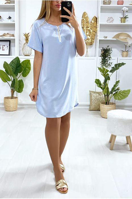 Robe tunique turquoise avec zip au col - 2