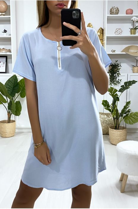 Robe tunique turquoise avec zip au col - 4