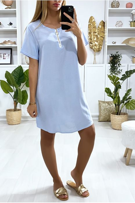 Robe tunique turquoise avec zip au col - 1