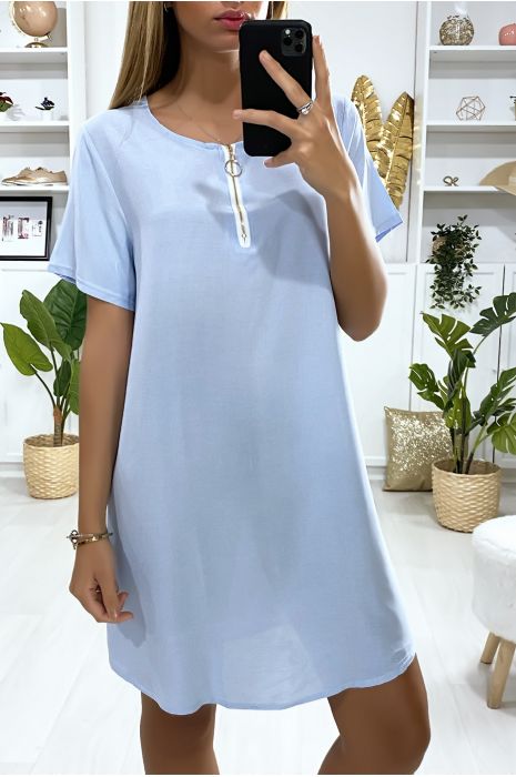 Robe tunique turquoise avec zip au col - 3