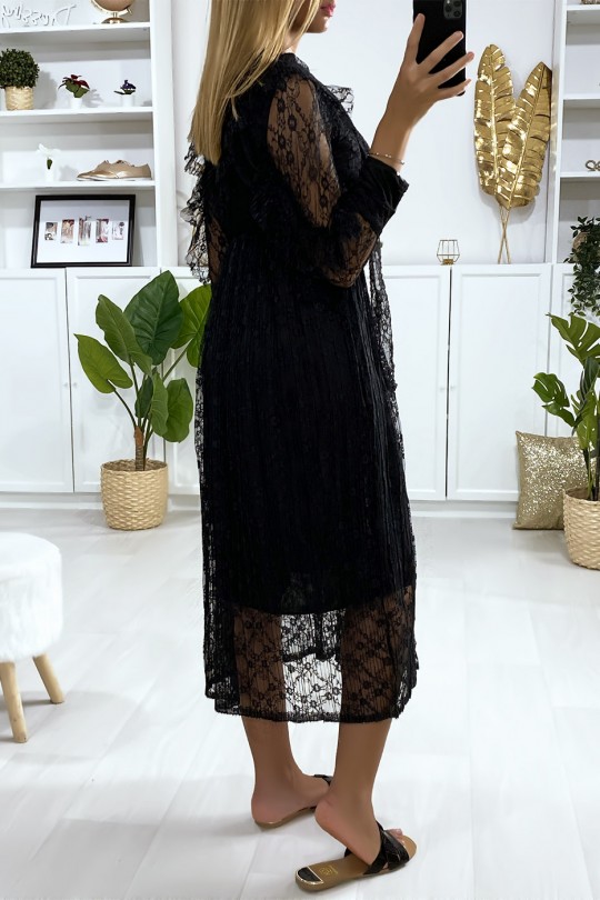 Long black lace dress with flounce - 7