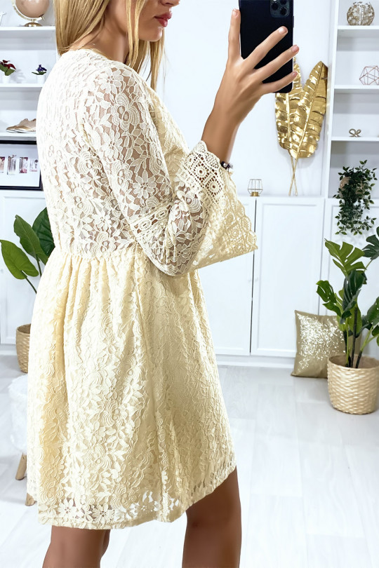 Beige lined lace dress with embroidery on the edges - 10