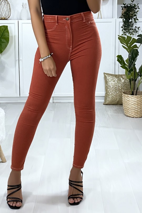 Slim coral jeans with false front pockets - 3