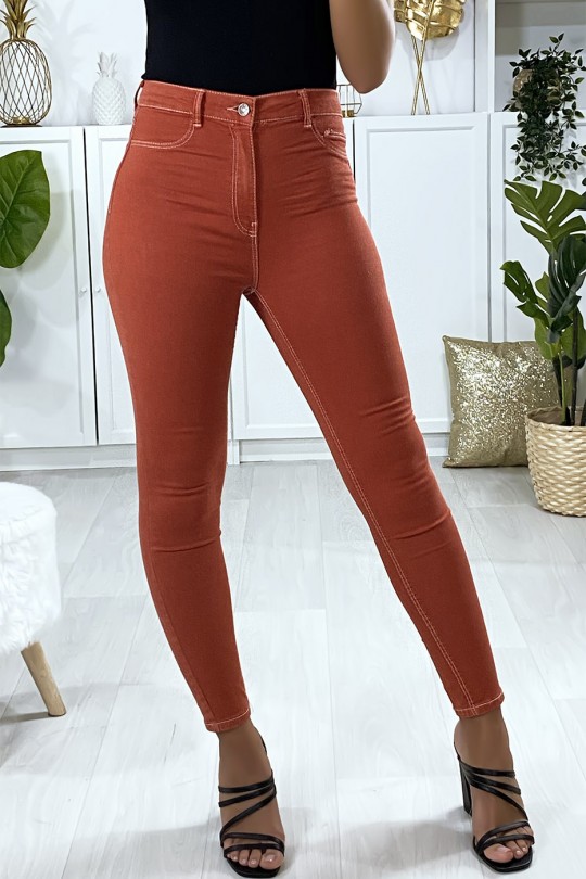 Slim coral jeans with false front pockets - 1