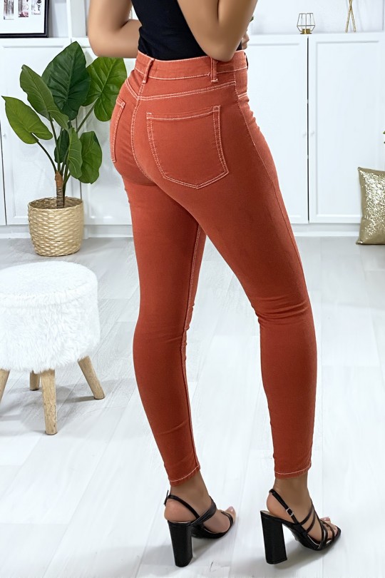 Slim coral jeans with false front pockets - 4