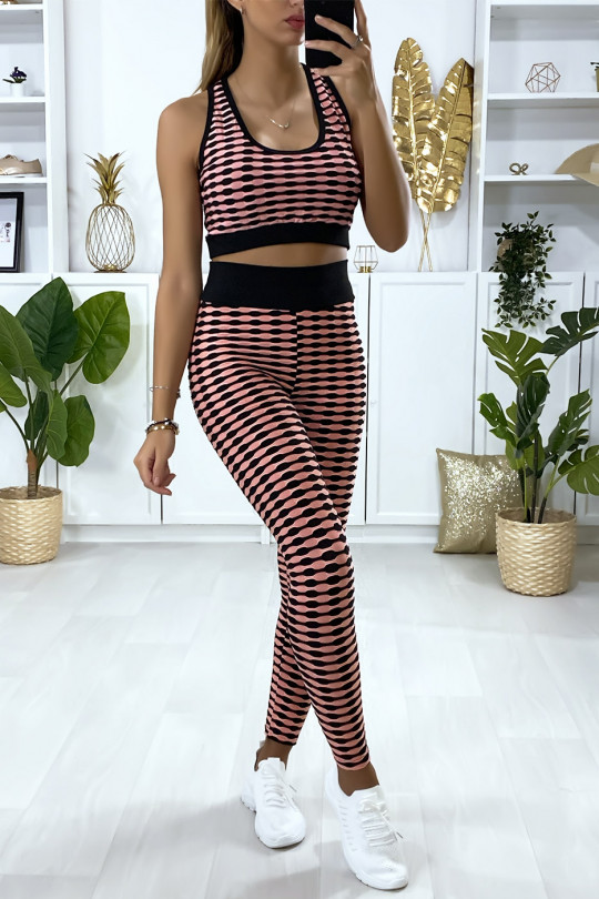 Push up legging and crop top set in pink with pattern - 1