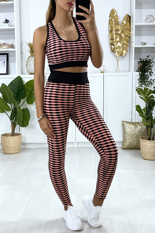 Push up legging and crop top set in pink with pattern - 2