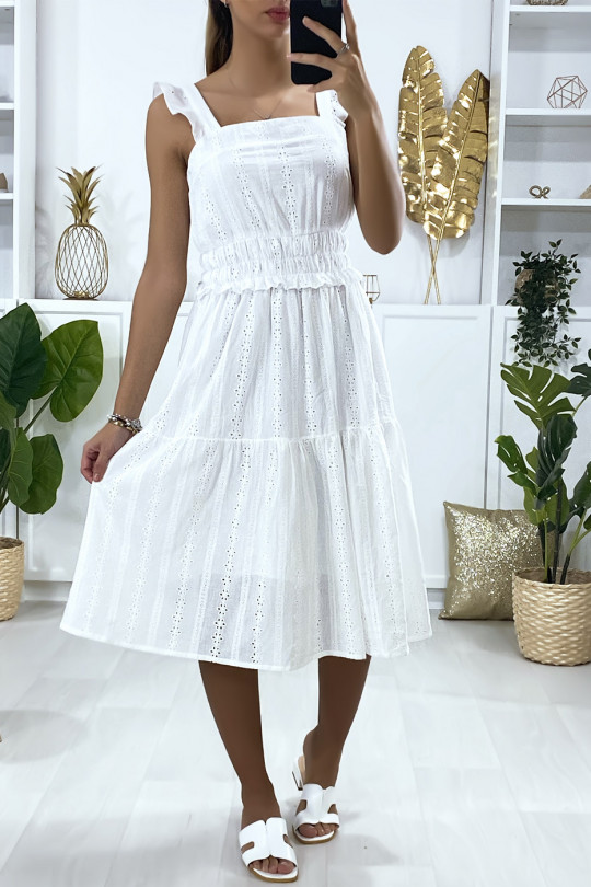 Witte kanten jurk met ruches en bandjes - 2