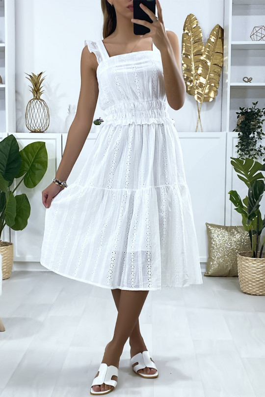 Witte kanten jurk met ruches en bandjes - 3